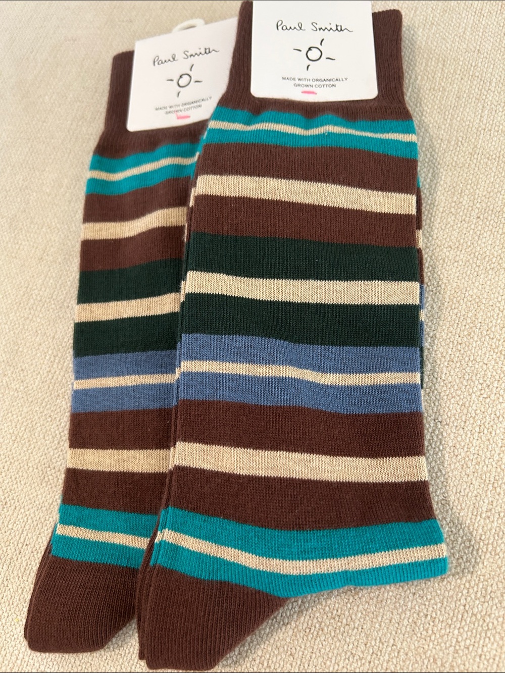 PAUL SMITH BUNDLE TWO PAIRS OF Brown Multistripe Socks, one size, NEW with tags